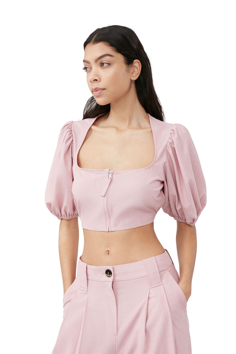Drapey Melange Zipper Blouse, Elastane, in colour Pink Tulle - 4 - GANNI