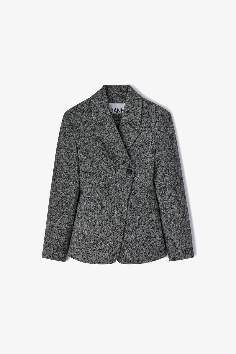 Grey Suiting Blazer, Organic Cotton, in colour Black - 1 - GANNI