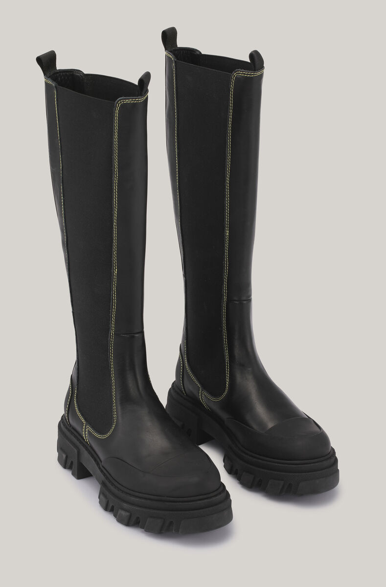 Knehøye chelseastøvler, Leather, in colour Black - 3 - GANNI