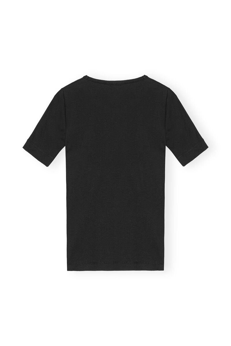 Black Soft Cotton Rib Short Sleeve T-Shirt, Elastane, in colour Black - 2 - GANNI
