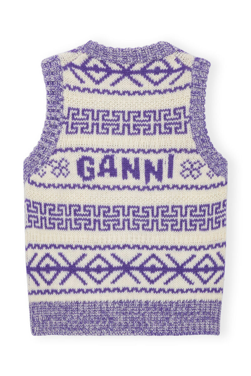 Purple Lambswool O-neck Vest , Organic Wool, in colour Simply Purple - 2 - GANNI