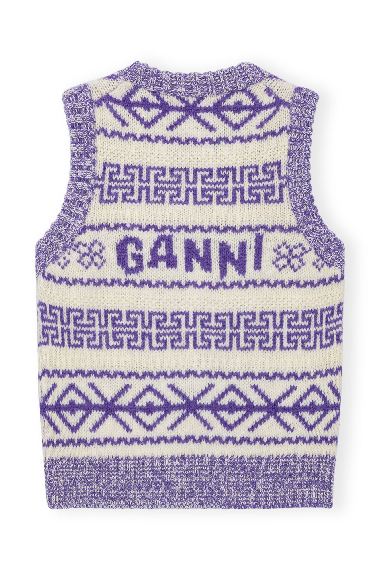 Purple Lambswool O-neck Vest, Organic Wool, in colour Simply Purple - 2 - GANNI