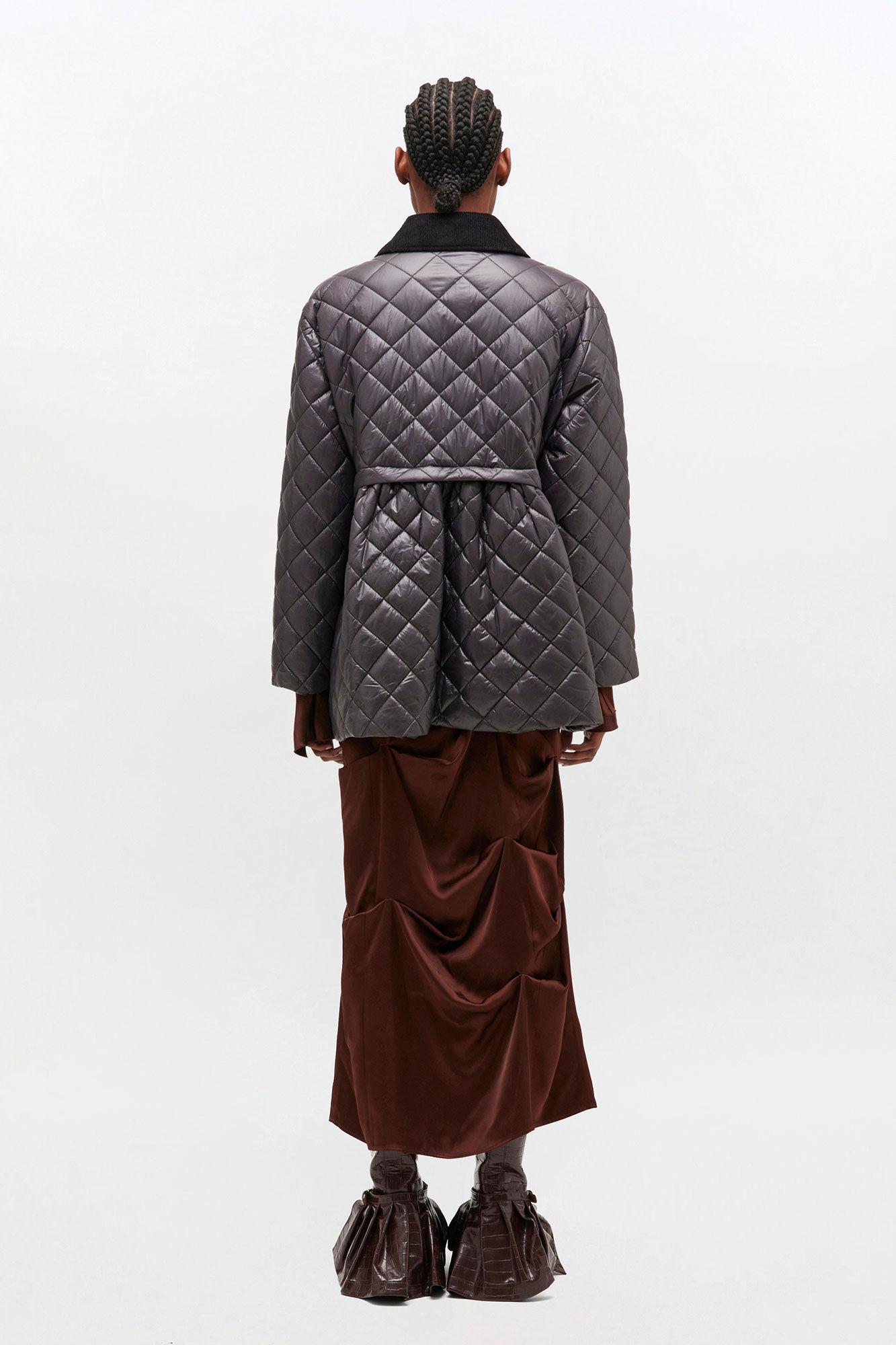 Dark Grey Quilt Midi Jacket, in colour Phantom - 2 - GANNI