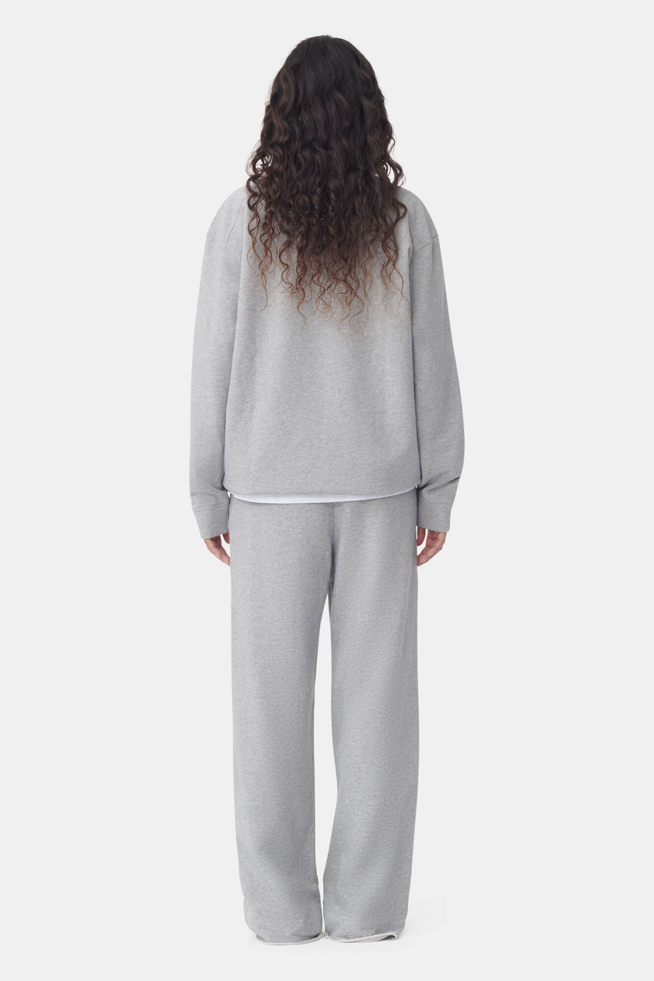 Grey Isoli Wide Leg Pants, Cotton, in colour Paloma Melange - 3 - GANNI