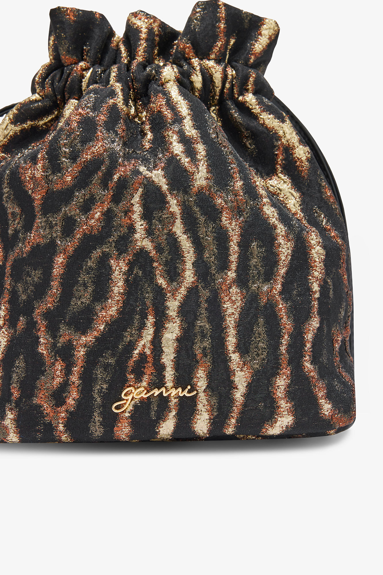 Metallic Bou Bucket Cloque Pouch, in colour Antique Bronze - 3 - GANNI