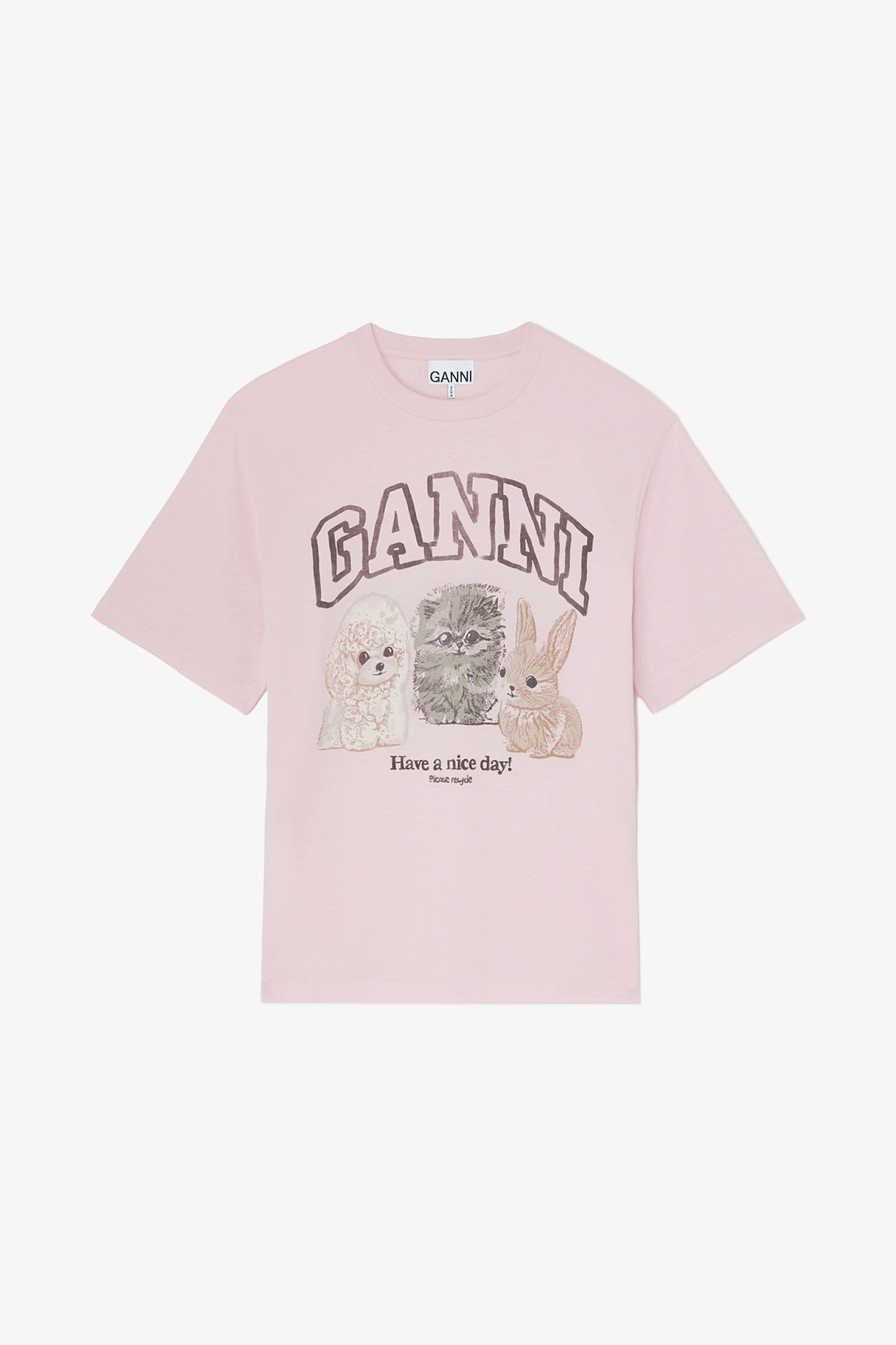 T-shirt with Animals, Organic Cotton, in colour Chalk Pink - 1 - GANNI