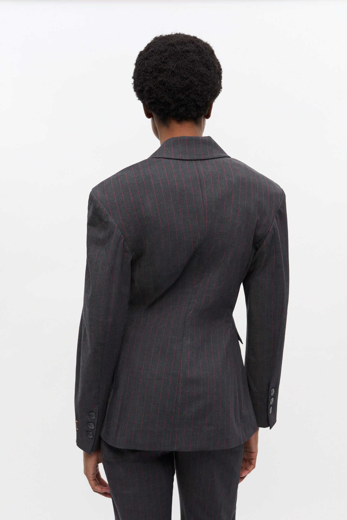 Schwarzer Nadelstreifenblazer, Elastane, in colour Phantom - 3 - GANNI