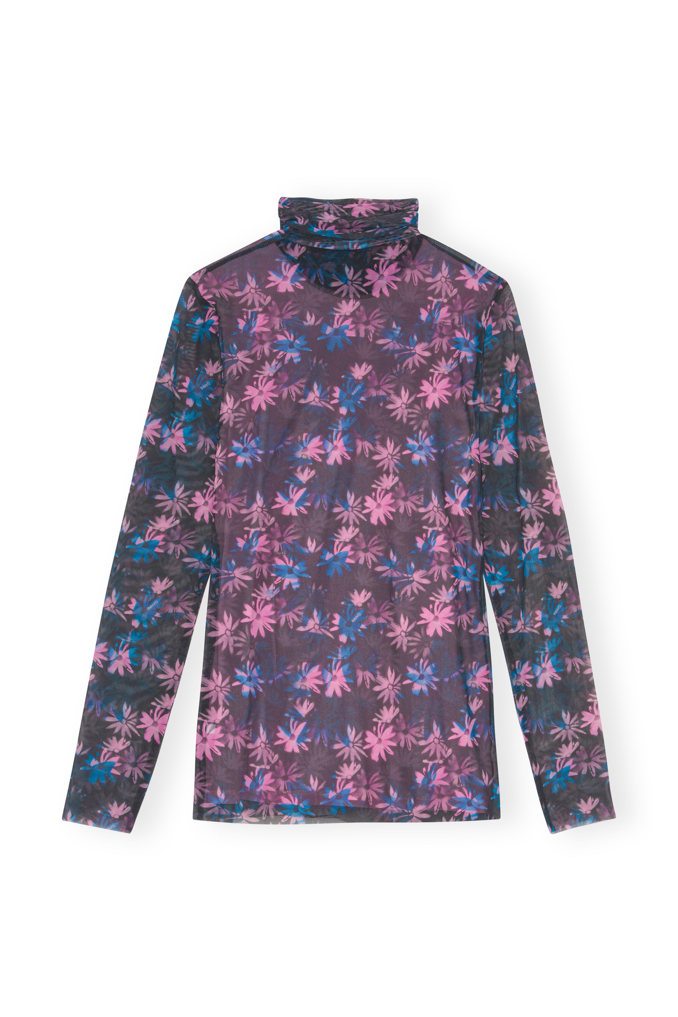 Ganni Women's Printed Mesh Long-Sleeve Rollneck Top - Snake Starfish - Size 6