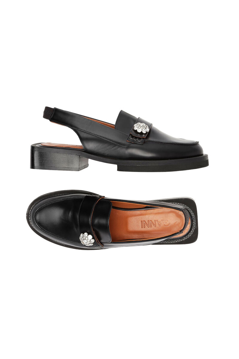 Slingback-loafers i læder, Leather, in colour Black - 2 - GANNI