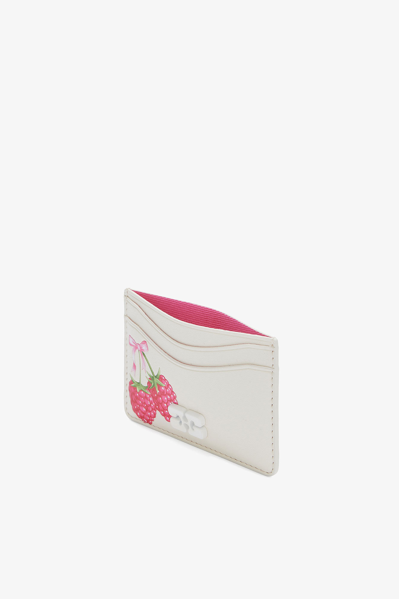 Bou Card Holder in White, Recycled Leather, in colour Egret - 3 - GANNI
