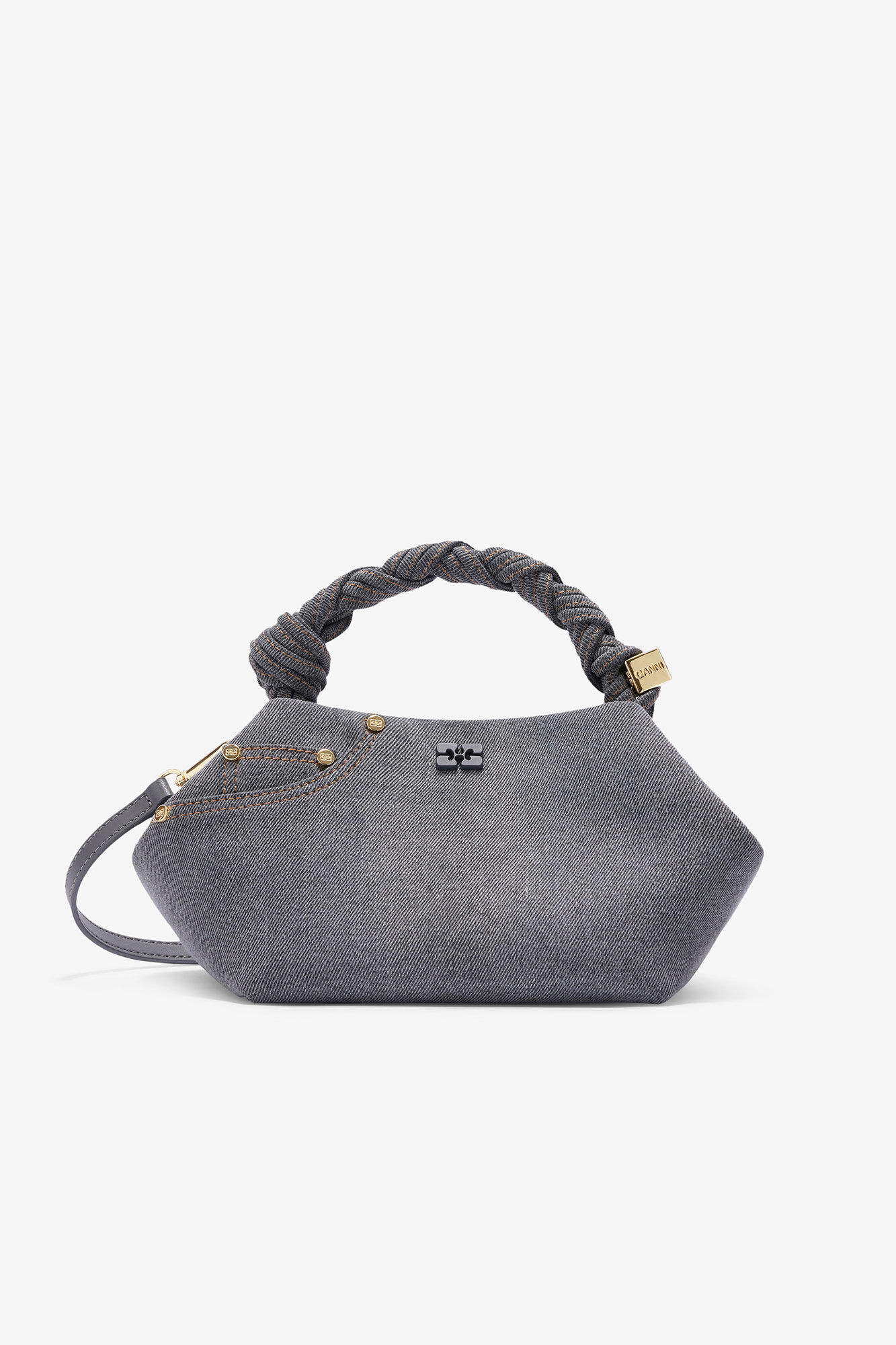 Washed Grey Small Bou Bag, Recycled Cotton, in colour Lava Smoke - 1 - GANNI