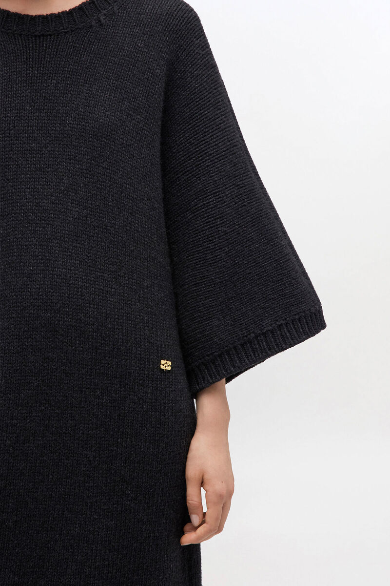 Dark Grey Wool Mix Dress, Recycled Polyamide, in colour Phantom - 3 - GANNI