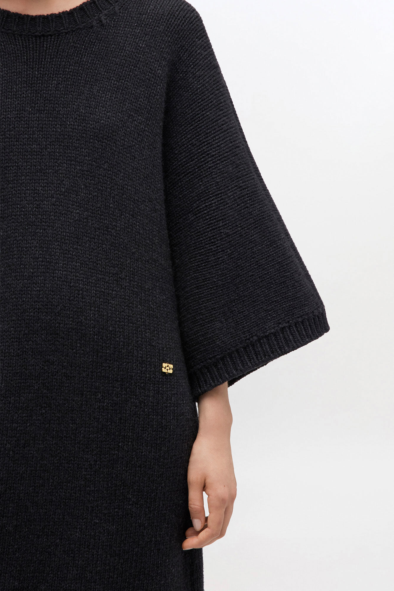Dark Grey Wool Mix Dress, Recycled Polyamide, in colour Phantom - 3 - GANNI