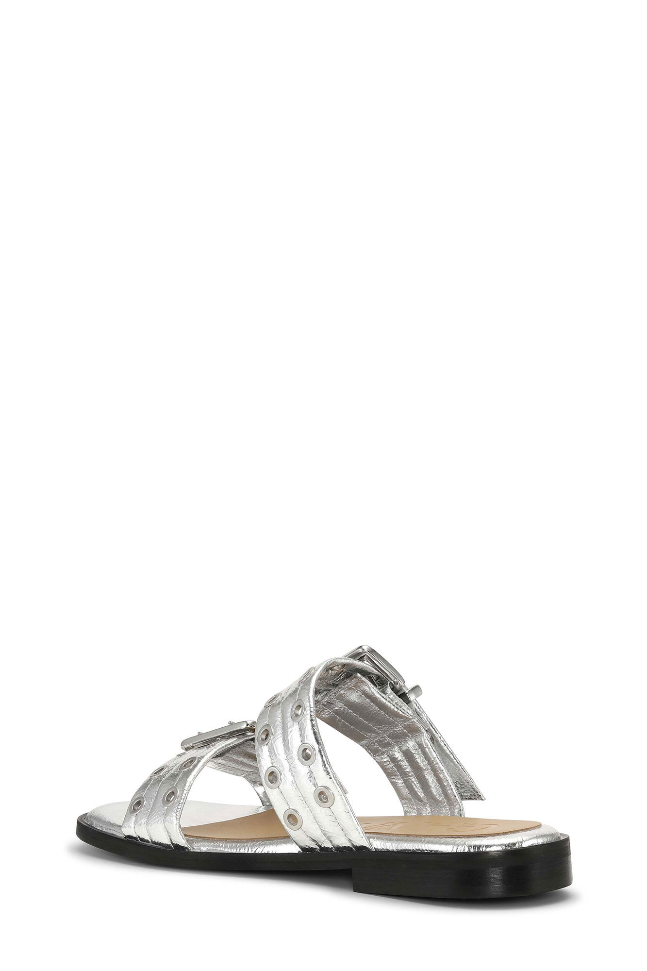 Silver Metallic Feminine Buckle Two-Strap Sandals, Polyurethane, in colour Silver - 3 - GANNI