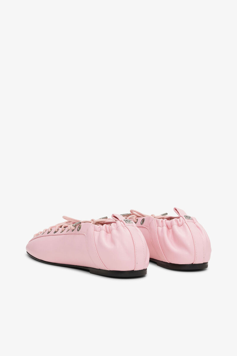 Sn&ouml;rade ballerinas i rosa, Recycled Leather, in colour Fairy Tale - 3 - GANNI