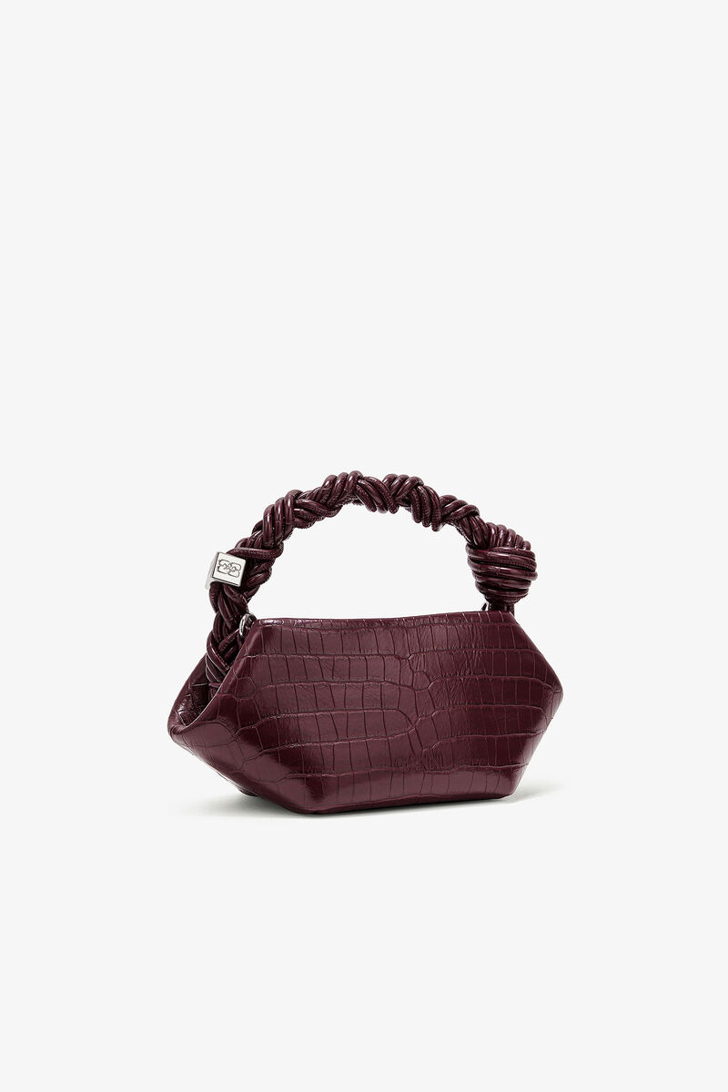 Burgundy Croco Mini Bou Bag, Recycled Leather, in colour Burgundy - 2 - GANNI