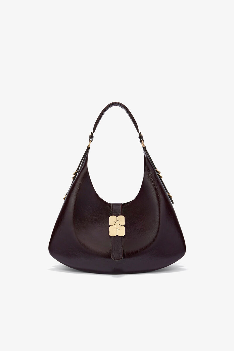 Large Kat Bag Shine in Brown, Polyester, in colour Demitasse - 1 - GANNI