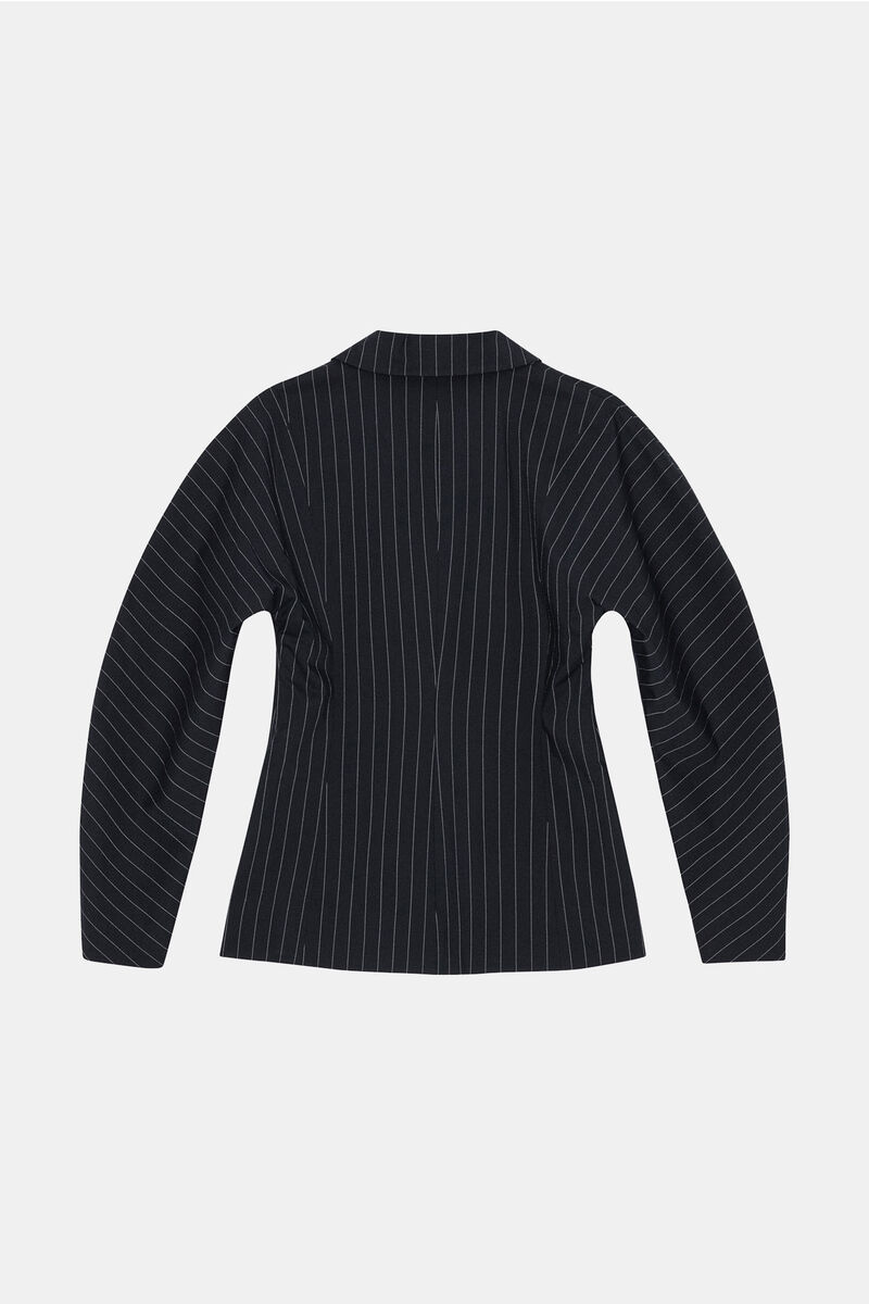 Striped Stretch Blazer, Elastane, in colour Sky Captain - 2 - GANNI