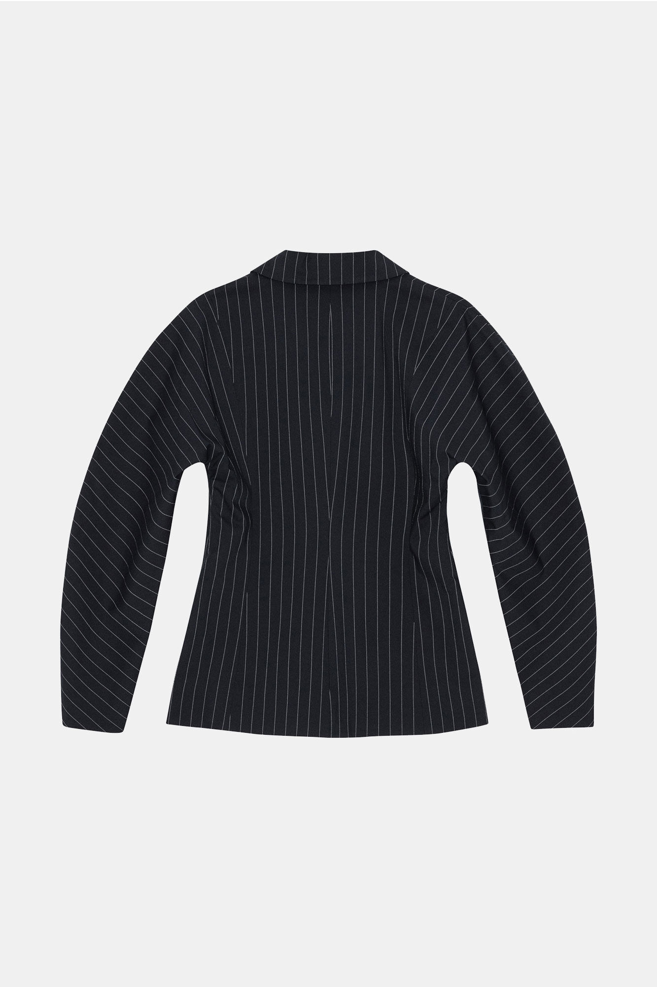 Striped Stretch Blazer, Elastane, in colour Sky Captain - 2 - GANNI