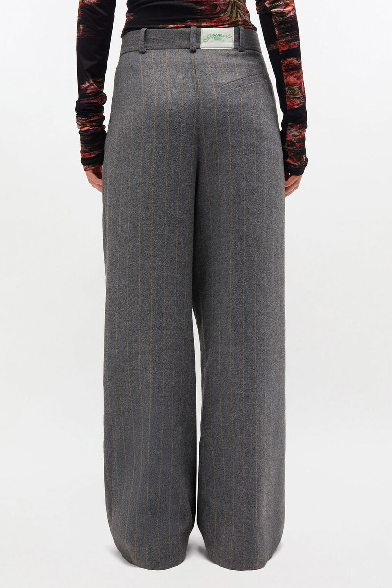 Pantalon croisé à rayures grises, Ecovero Viscose, in colour Pewter - 3 - GANNI