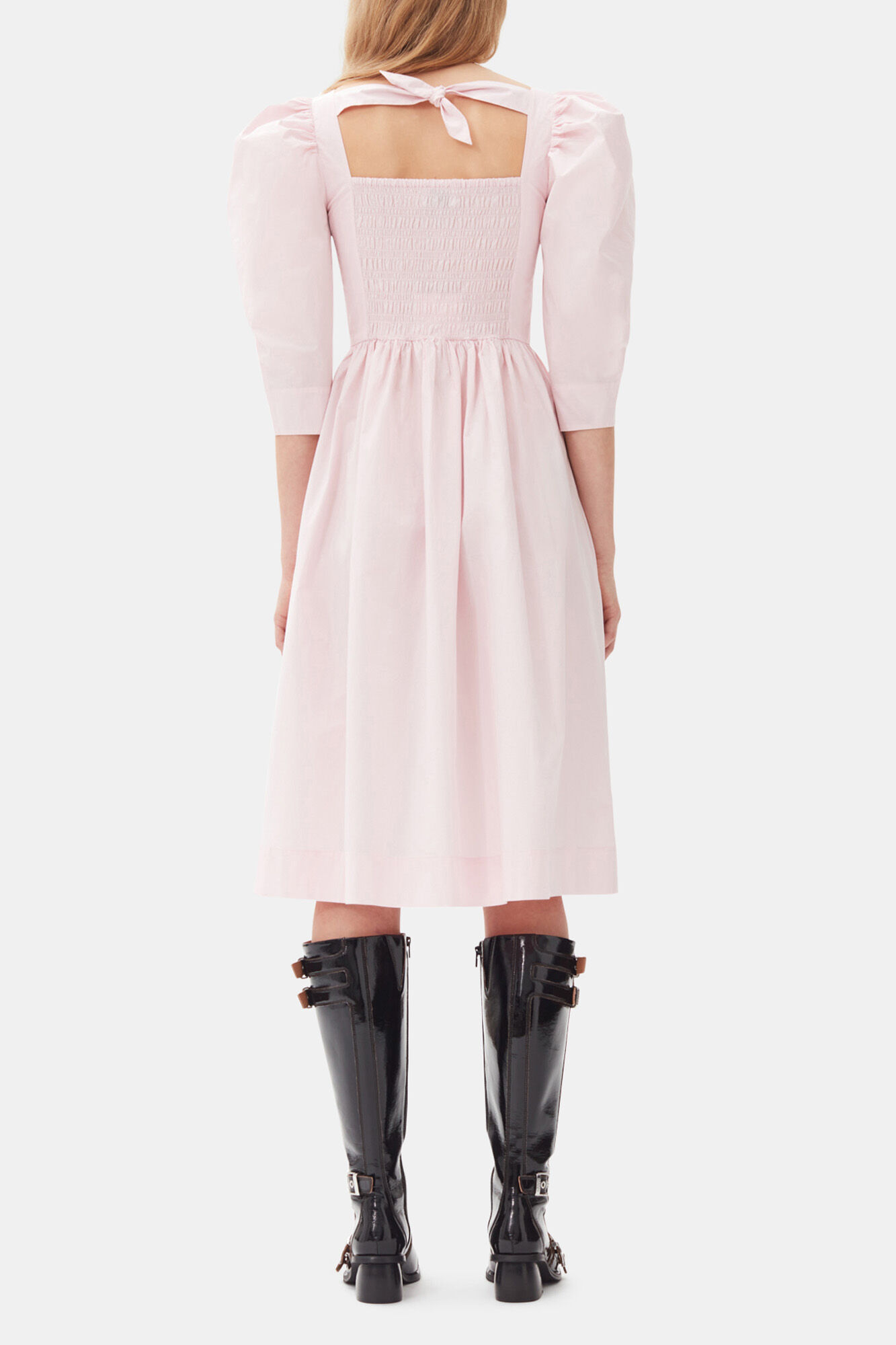 Pink Cotton Poplin Open Neck Smock Dress | GANNI US
