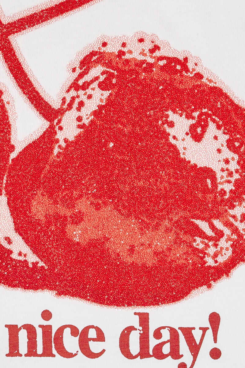 T-shirt with Cherry, Organic Cotton, in colour Bright White - 2 - GANNI