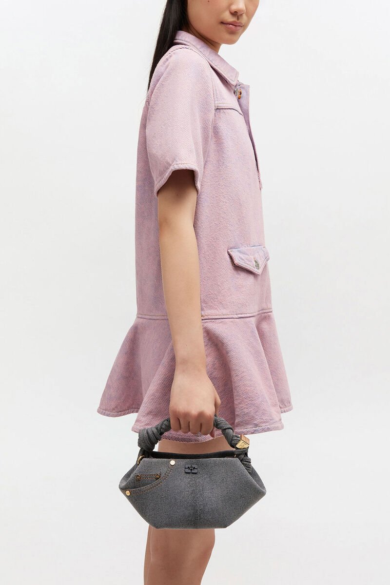 Washed Grey Mini Bou Bag, Recycled Cotton, in colour Lava Smoke - 1 - GANNI