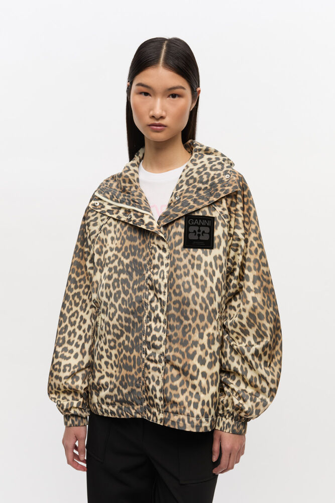 Leopard Print Nylon Jacket, Almond Milk