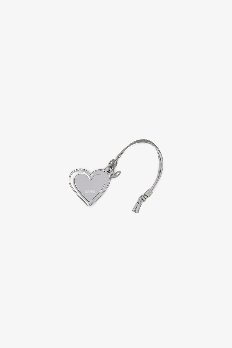 Silver Bou Heart Mirror, Recycled Leather, in colour Silver - 2 - GANNI
