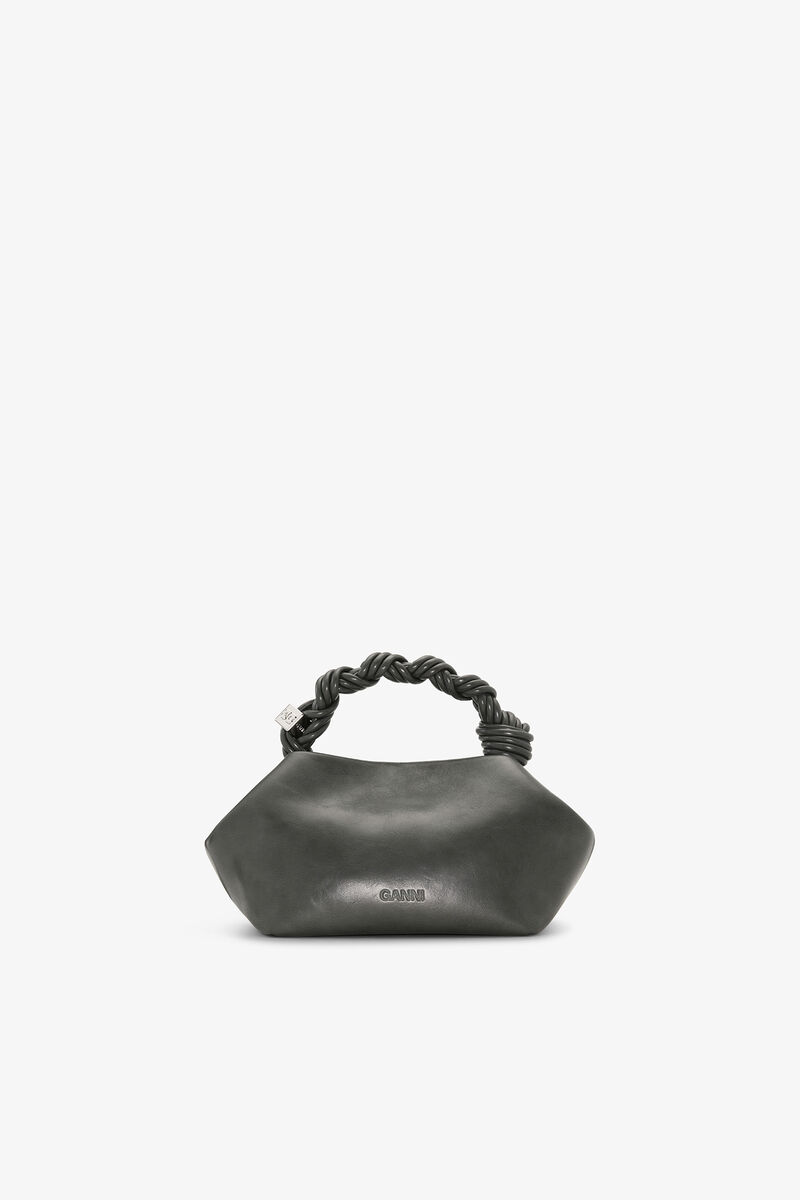 Dark Grey Small Bou Bag, Recycled Leather, in colour Steal Grey - 3 - GANNI