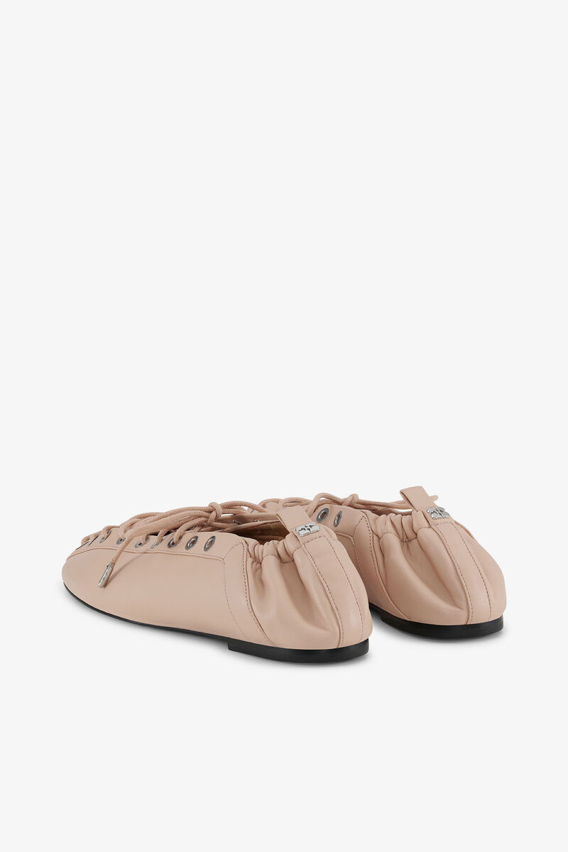 Lace-Up Ballerinas in Beige, Recycled Leather, in colour Frappe - 3 - GANNI