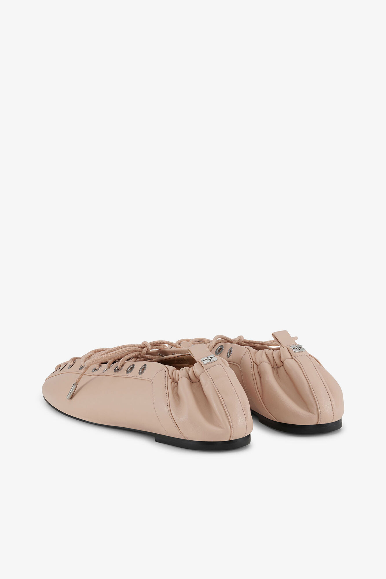 Lace-Up Ballerinas in Beige, Recycled Leather, in colour Frappe - 3 - GANNI