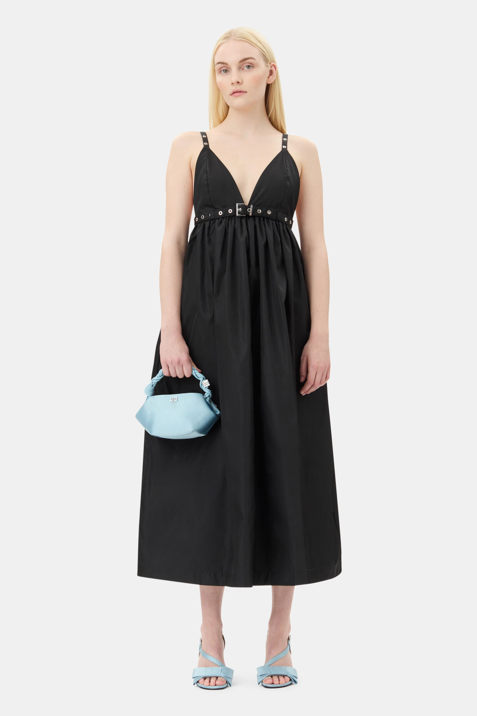 Black Black Duchesse Nylon Strap Dress | GANNI US