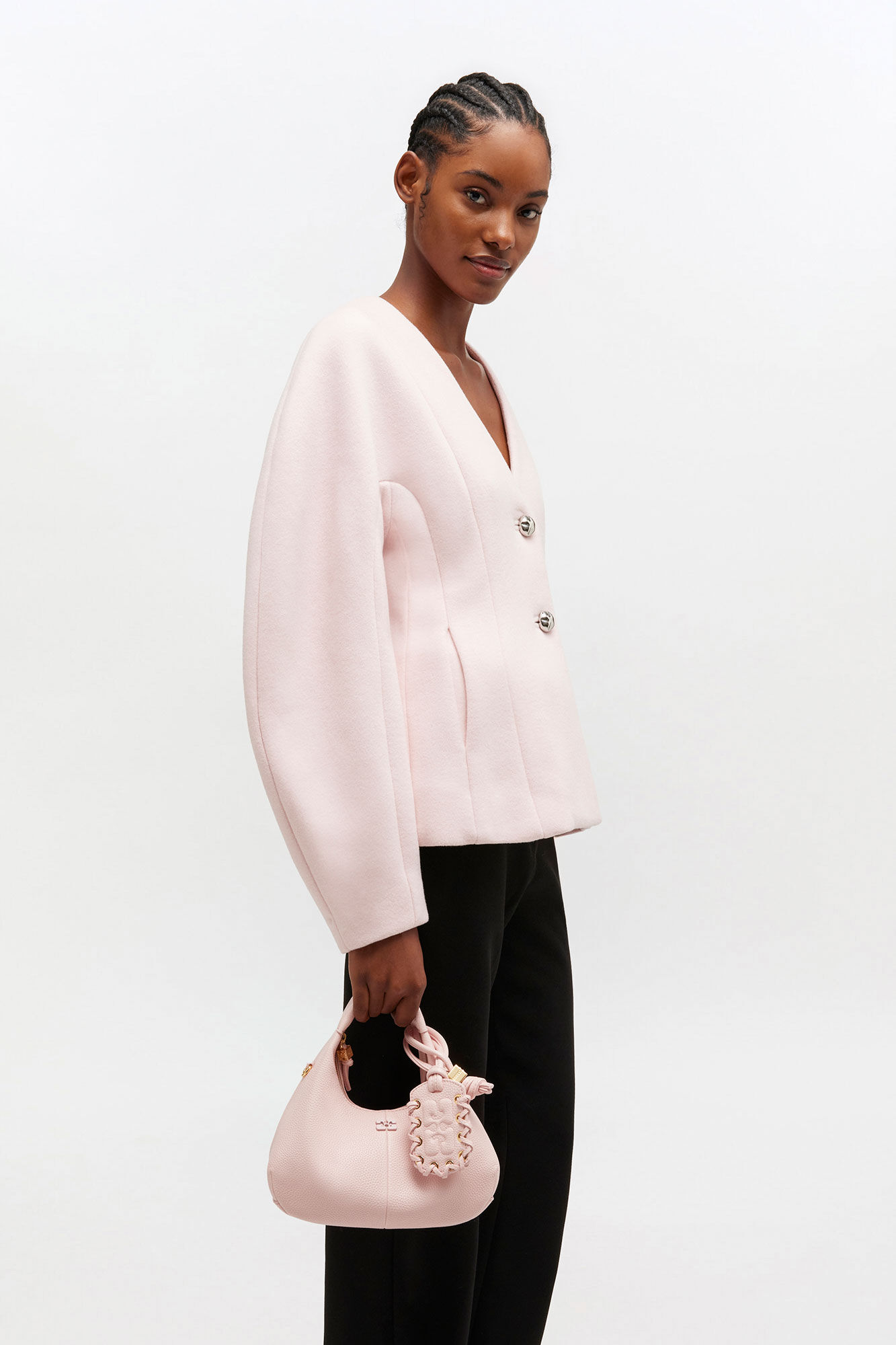 Chalk Pink Grained Mini Hobo Bag | GANNI US