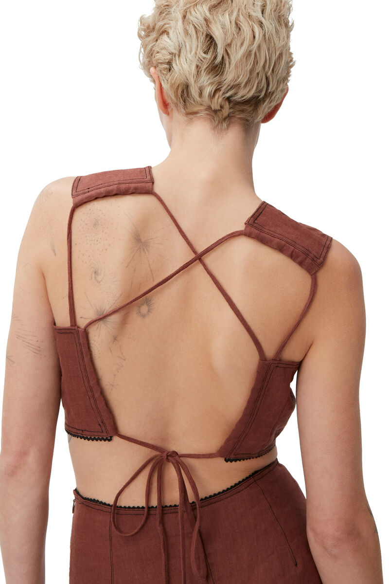 100% Hemp Maxi Dress with beaded fringes, Hemp, in colour Root Beer - 3 - GANNI