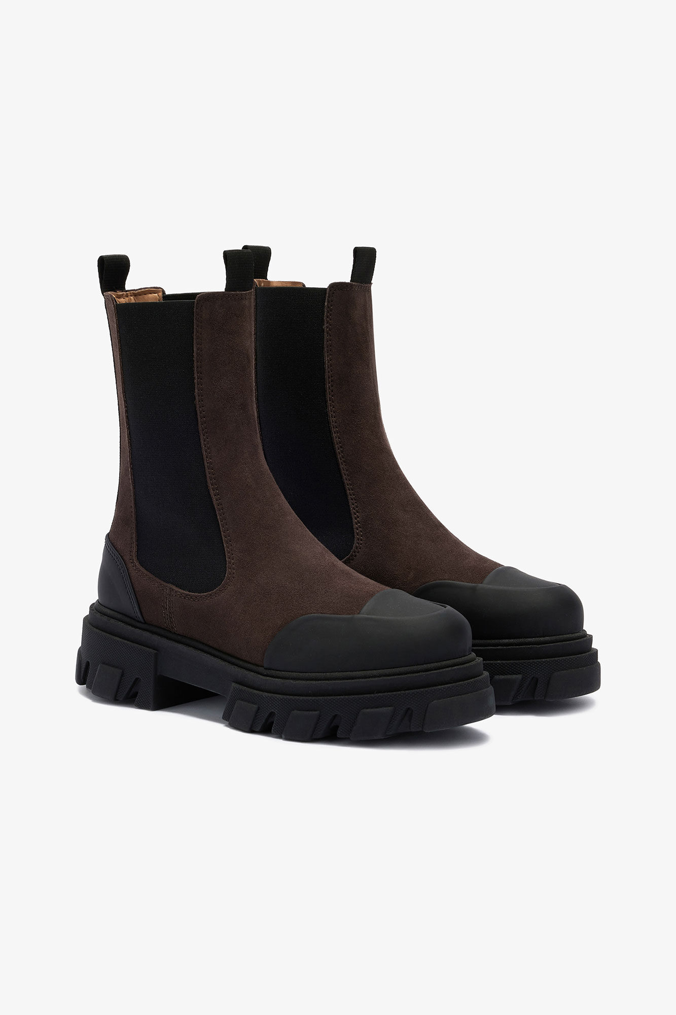 Chicory Coffee Cleated Mid Chelsea Boots in Brown | GANNI US