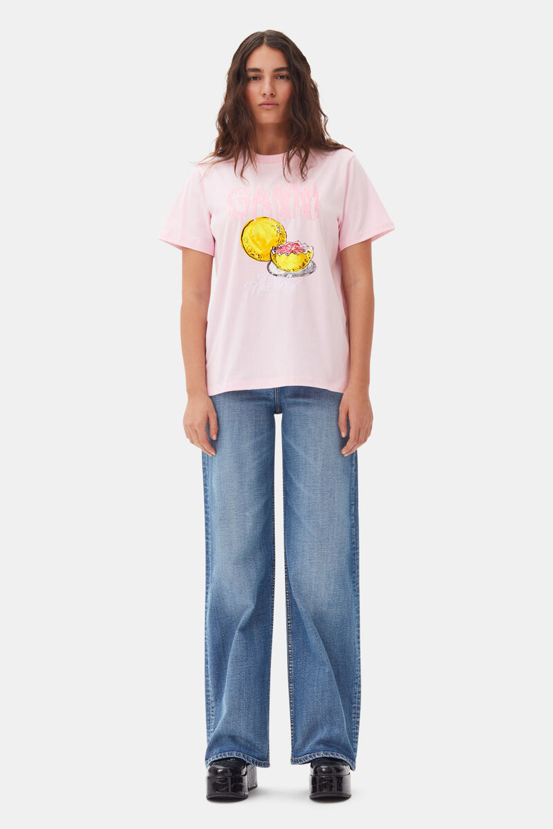 Pink Basic Jersey Grapefruit Relaxed T-Shirt, Cotton, in colour Chalk Pink - 2 - GANNI