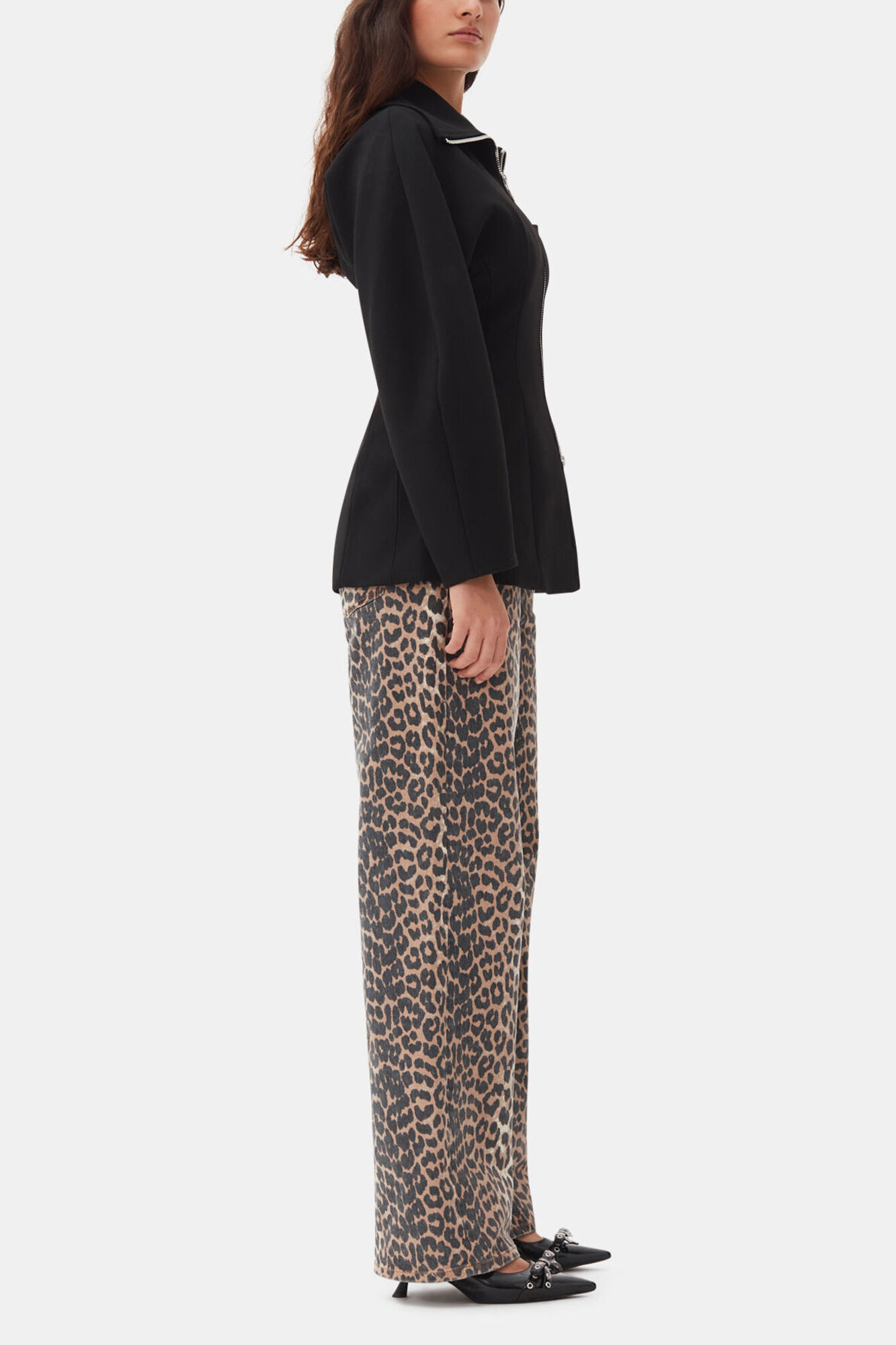 Black Bonded Crepe Curve Sleeve Jacket, Recycled Polyester, in colour Black - 3 - GANNI