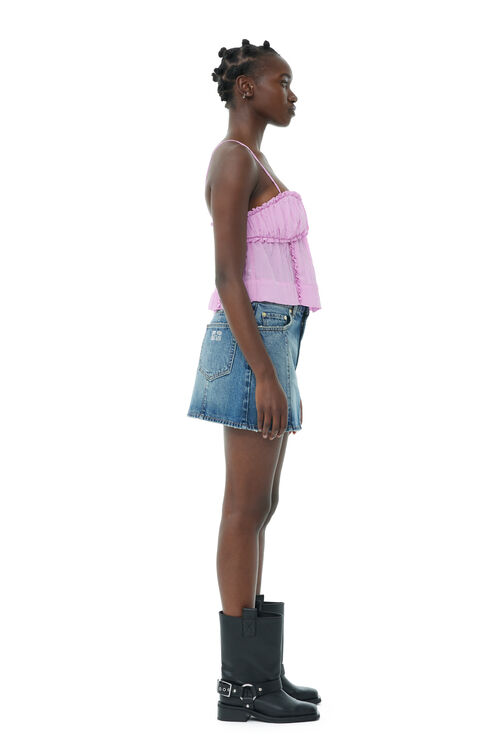 Sparkle Logo Denim Mini Skirt, Cotton, in colour Tint Wash - 3 - GANNI