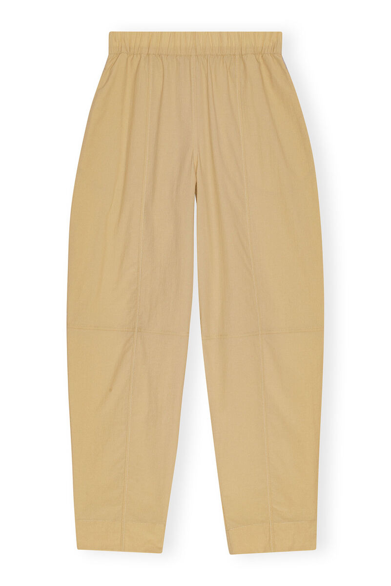 Beige Elasticated Curve-bukse, Cotton, in colour Safari - 1 - GANNI