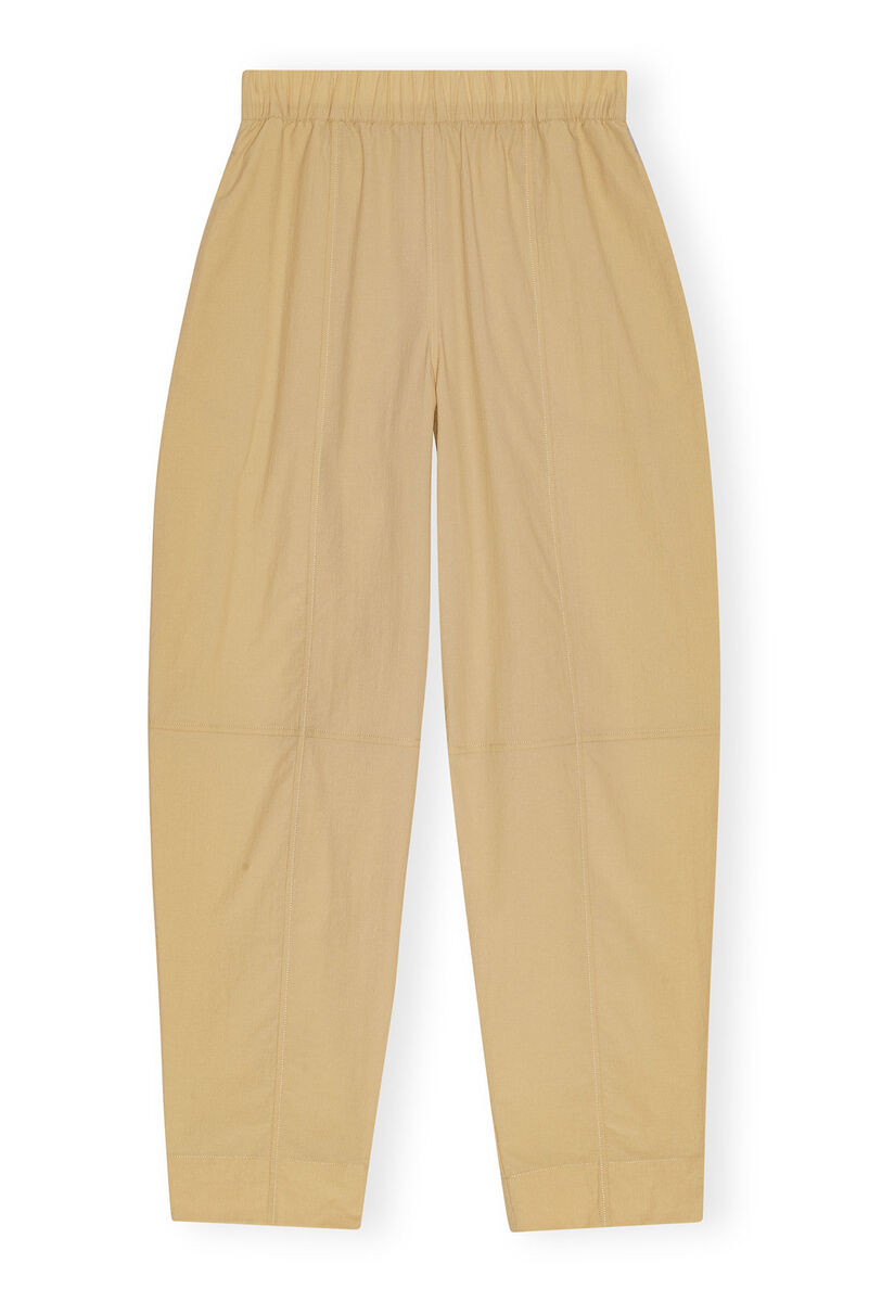 Pantalon Beige Elasticated Curve, Cotton, in colour Safari - 1 - GANNI