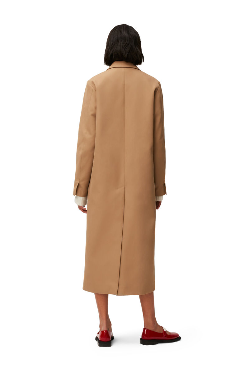Twill Coat, Recycled Polyester, in colour Petrified Oak - 2 - GANNI