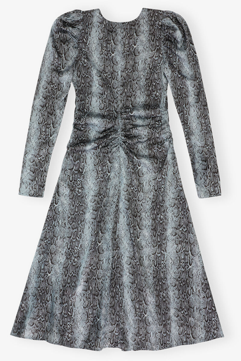 Blue Snake Print Ruched Midi Dress, Spandex, in colour Celestial Blue - 2 - GANNI
