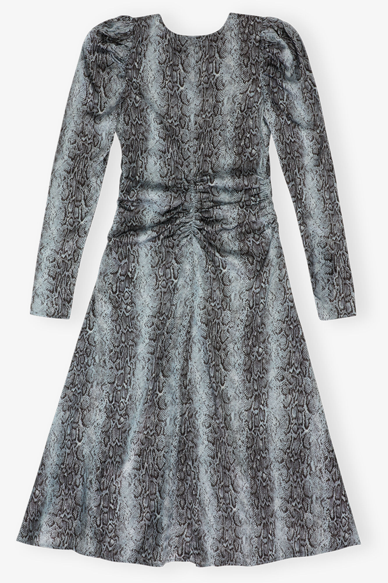 Blue Snake Print Ruched Midi Dress, Spandex, in colour Celestial Blue - 2 - GANNI