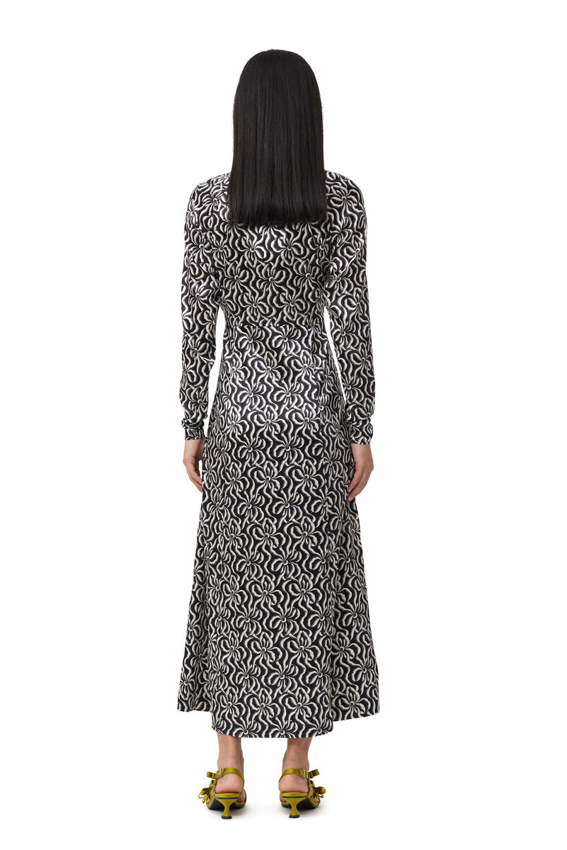 Silk Stretch Satin Long Dress, Elastane, in colour Black - 2 - GANNI