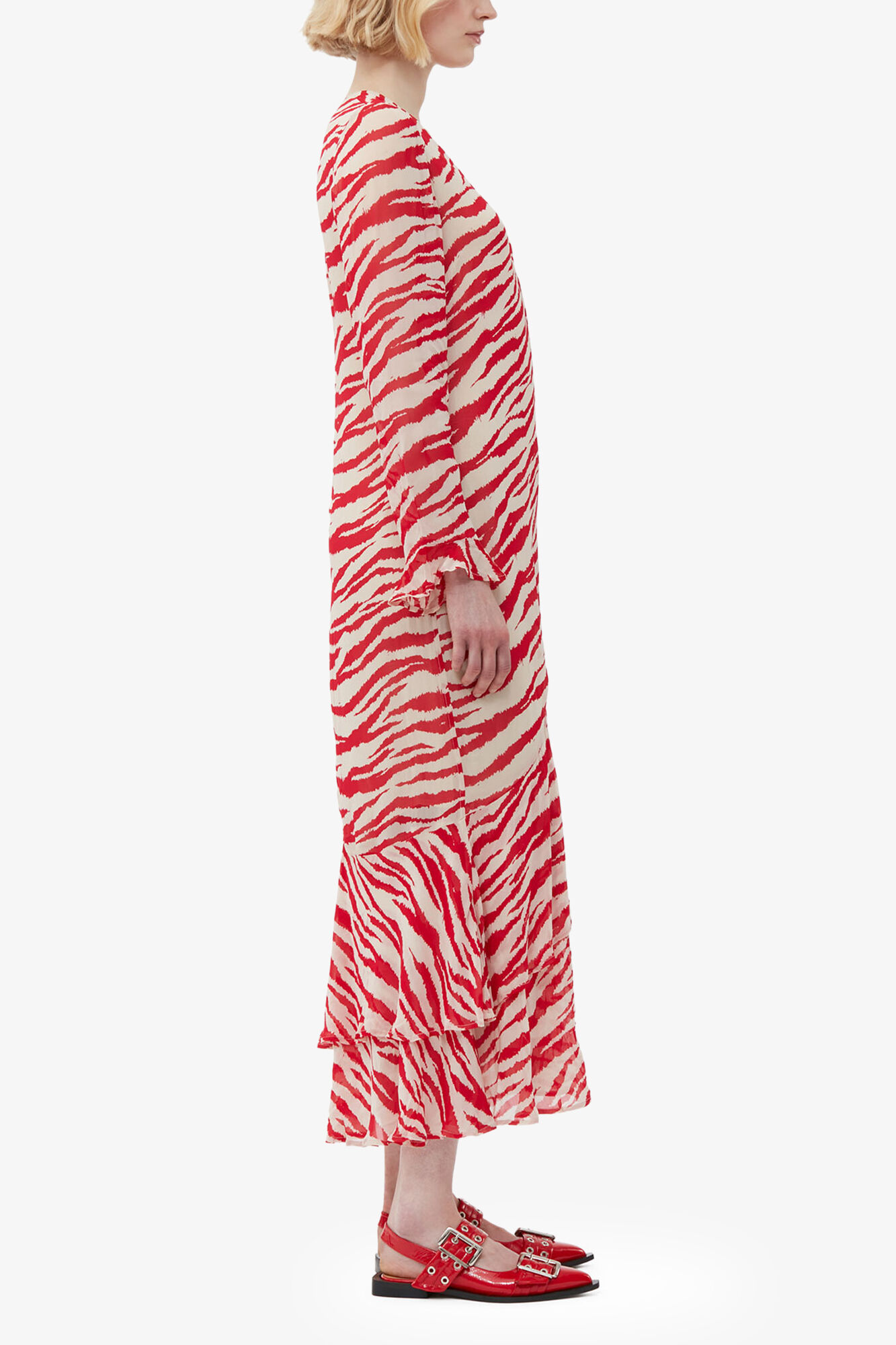 Printed Light Georgette Maxi Dress, Viscose, in colour Castle Wall - 3 - GANNI