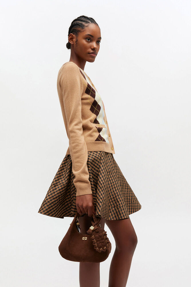 Brown Suede Mini Hobo Bag, Chicory Coffee