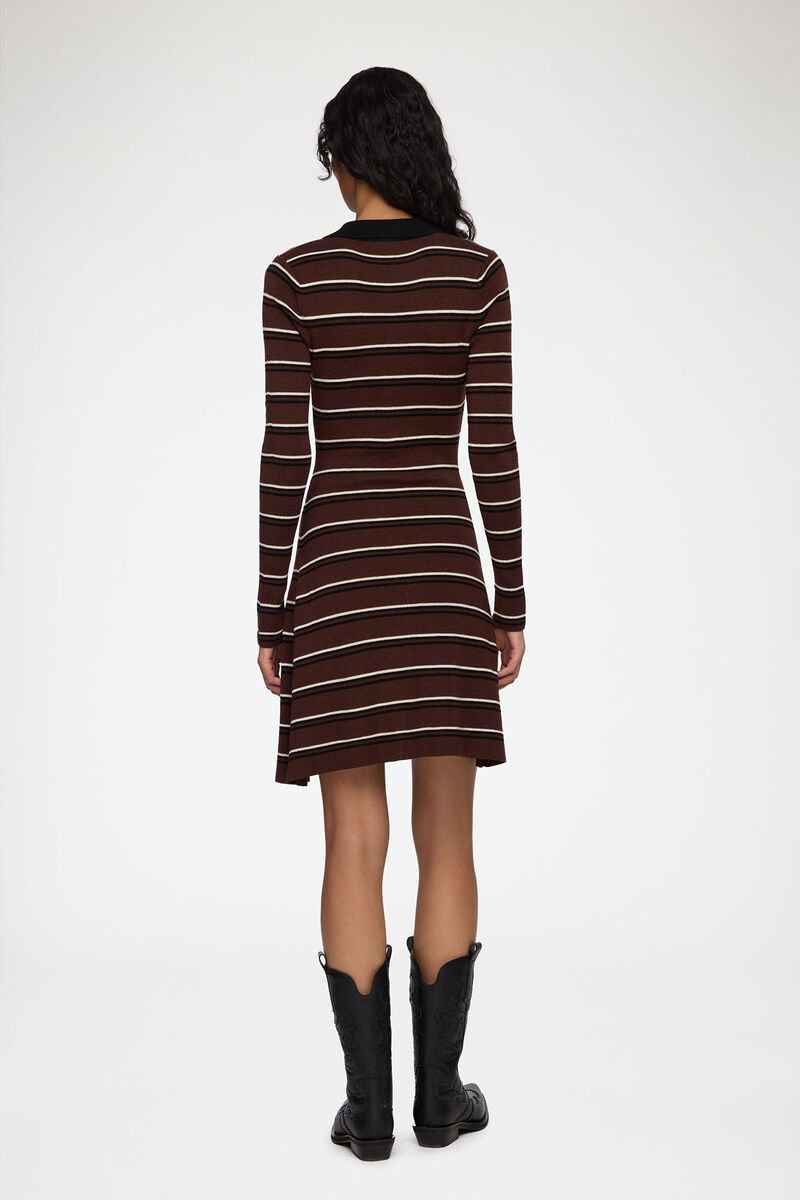 Polo Dress in Striped Merino, Wool, in colour Multicolour - 2 - GANNI
