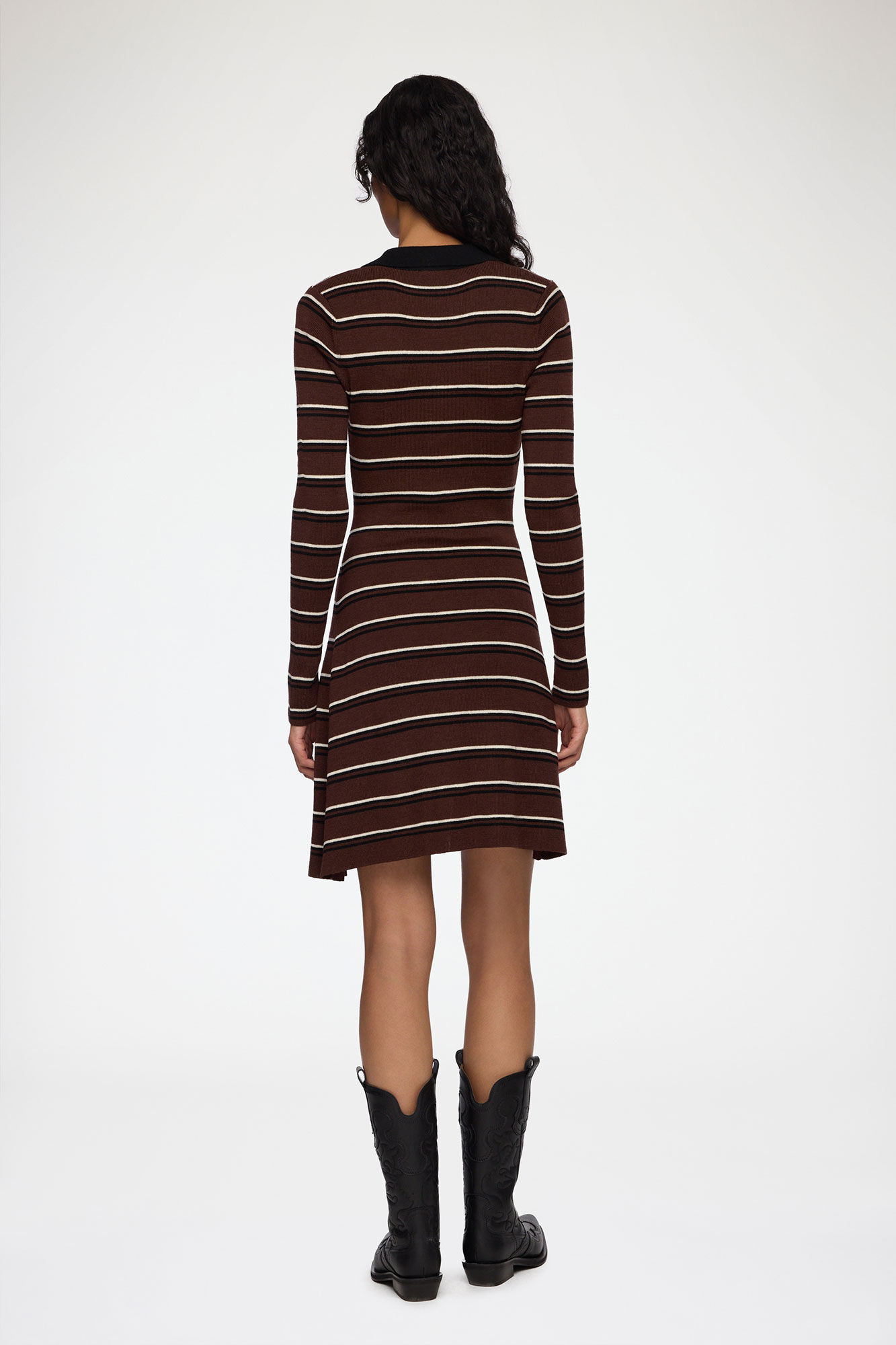 Polo Dress in Striped Merino, Wool, in colour Multicolour - 2 - GANNI