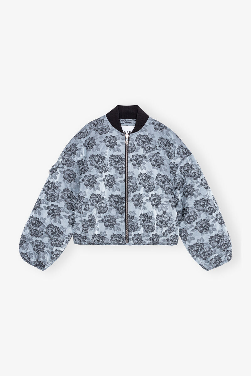 Botanical Jacquard Bomber Jacket, Polyamide, in colour Illusion Blue - 1 - GANNI